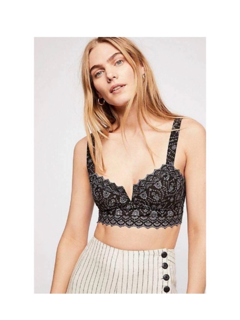 Free People Intimately Ezra Embroidered Smocked Bra Crop Top Size S